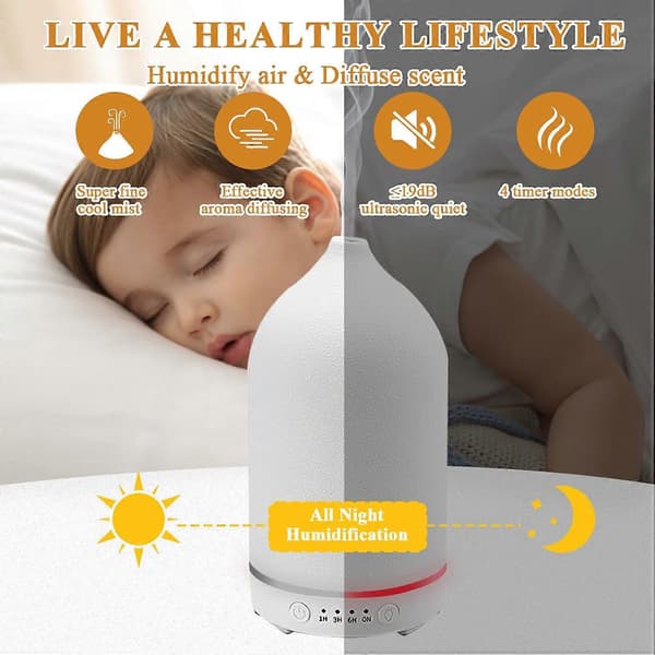 200 ml Ultralyd Aromaterapi Diffuser Hjem Elektrisk Diffuser, Stille Luftfukter Kjølig Tåke med Timer og Auto Avstenging