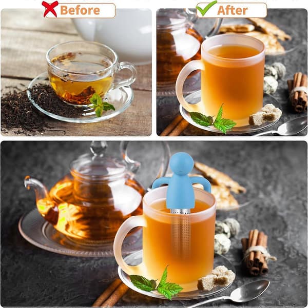 2-pak søde 304 rustfrit stål finmasket løs te-infuser, kreativ te-diffuser til tekopper tekander finmaskede te-siere blå