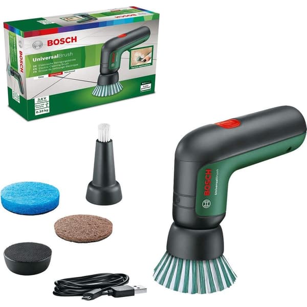 Bosch UniversalBrush akkupuhdistusharja (sisäänrakennettu akku, 4 puhdistustarviketta)
