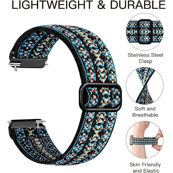 Smartwatch elastisk nylon solorem, kompatibel med Fitbit Versa / Fitbit Versa 2 rem, blød justerbar nylonrem, damer og mænd