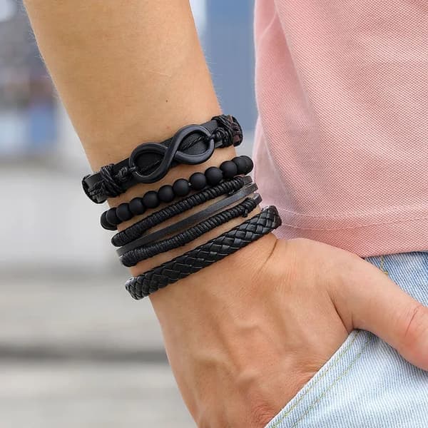 4-pak Håndlavede Armbånd Herrearmbånd Sort