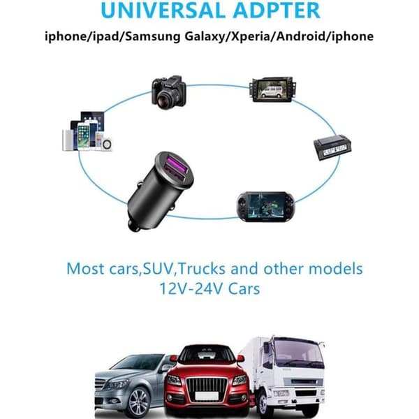 USB Biloplader – Dobbelt QC3.0 36W/7.2A fuldmetal mini hurtigoplader til iPhone & Galaxy serier