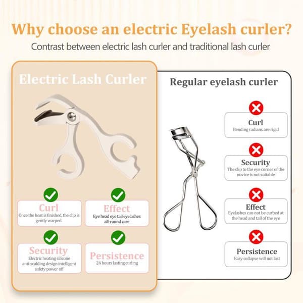 Genopladelig USB-opvarmet øjenvippebukker - 1, Beige, Standard, Rammeløs, Præcision, Langvarig effekt, Makeup
