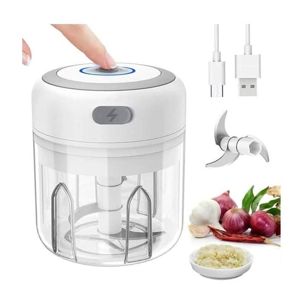 Multifunksjonell Hakker - Mini Blender 250ml - Elektrisk - Hvit - Kutter Grønnsaker og Kjøtt