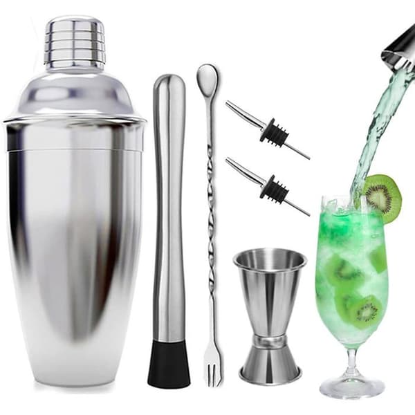 6-delt cocktailshakersæt, rustfrit stål, 750 ml mixer, bartilbehør, hjem og fest