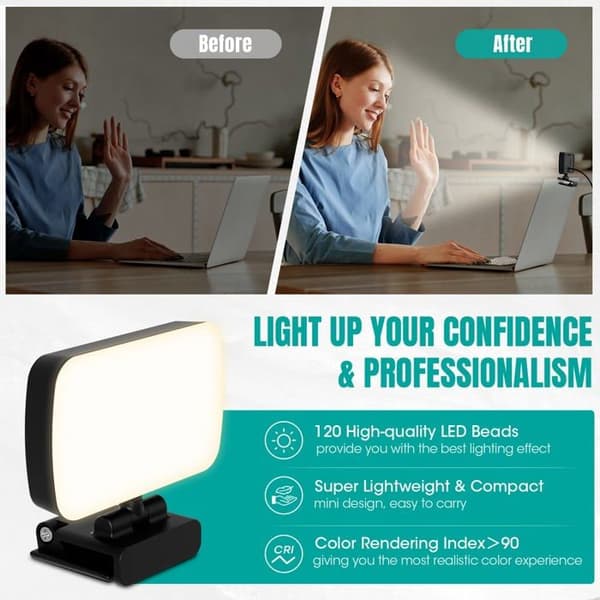 Videokonference Lys, LED Panel Lys med Klips, 80 LED'er og 3 Videobelysningstilstande, Fotolampe til PC