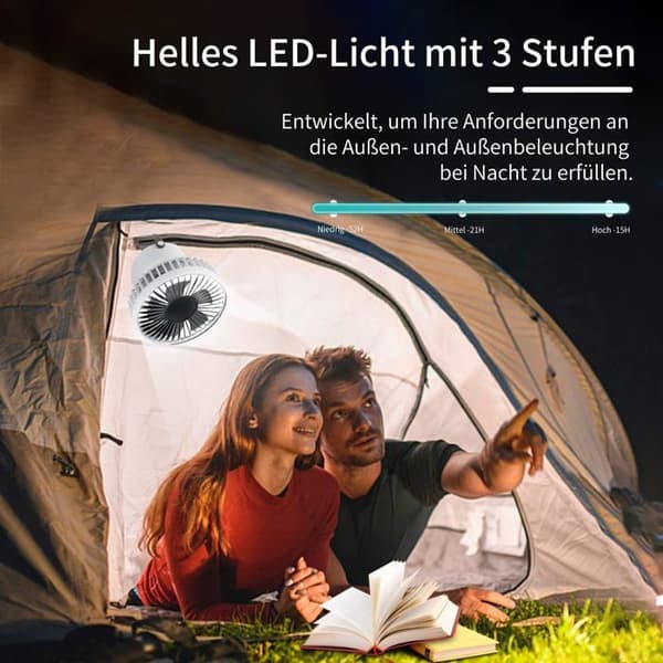 2000mAh USB Bordventilator med LED og Stativ, 3 Hastigheder, Stille Drift til Telte og Kontorer