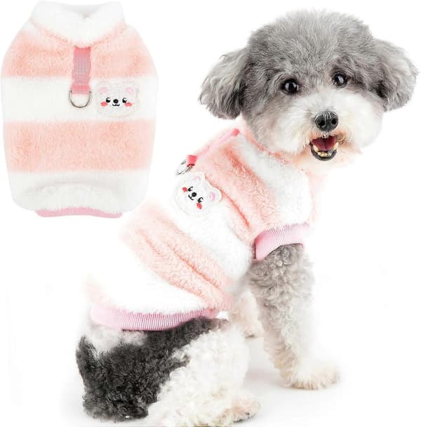 Fuzzy Hundtröja för Små Hundar Katt Vintertröja med D-Ring Mjuk Varm Pullover Jacka Valpväst Kläder