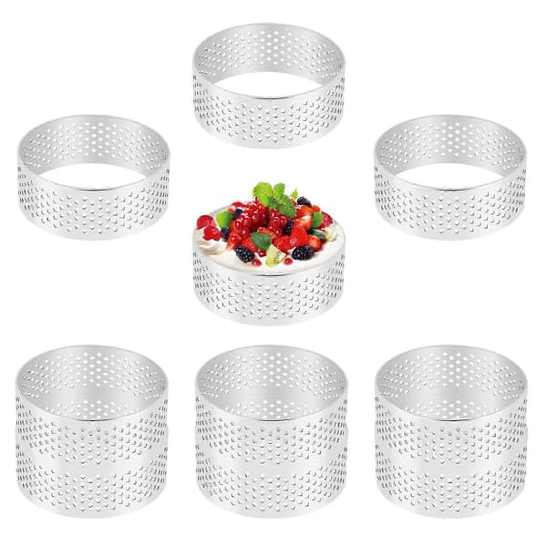 10-pakning 5 cm tertering i rustfritt stål, varmebestandig perforert kakemoussering, runde bakeformer
