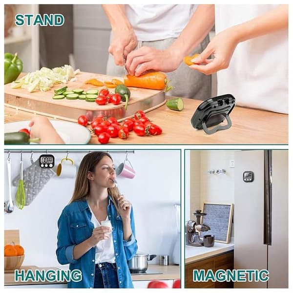Set med 4 magnetiska kökstimer, högt larm, stor LCD-skärm, timer för barn, studier och matlagning