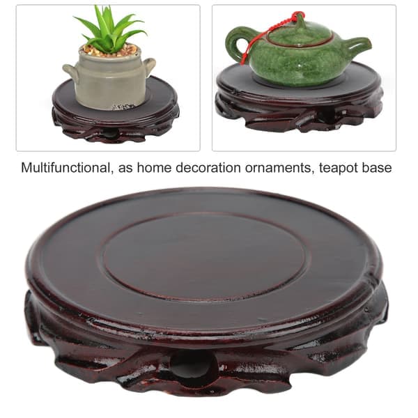Rund träbas multifunktionell retro snidad elegant trädisplay för heminredning present Innerdiameter 12 höjd 2,5 cm