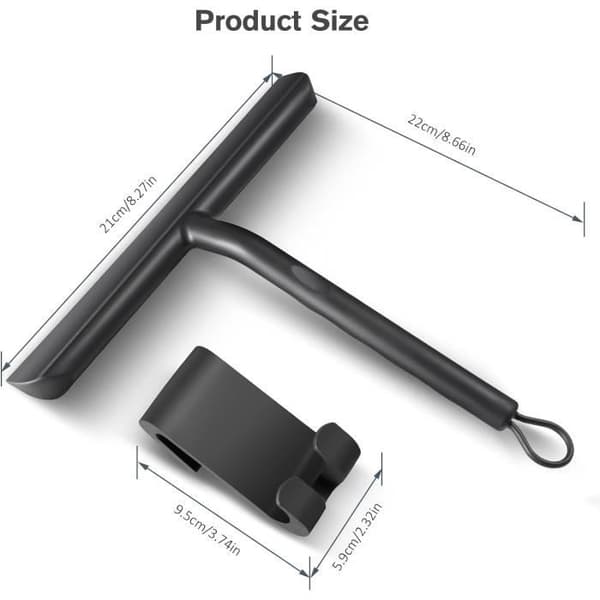 Silikone bruseskraber til brusedøre, bilruder og spejle, med holder, 21 cm, sort