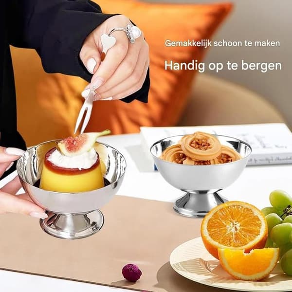 Sett med 2 dessertskåler i rustfritt stål - Rustfritt stål - Egnet for iskrem - Sølv