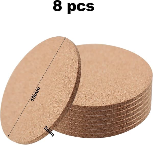 Korkunderlag – 8-pak runde 10 cm diameter genanvendelige absorberende til hjem og kontor