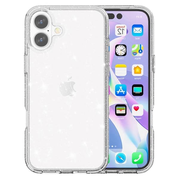 AMORUS Deksel til iPhone 17 Myk TPU Hard PC Bakside Støtsikker Telefonbeskyttelse - Glitter Hvit (Glitter Hvit)