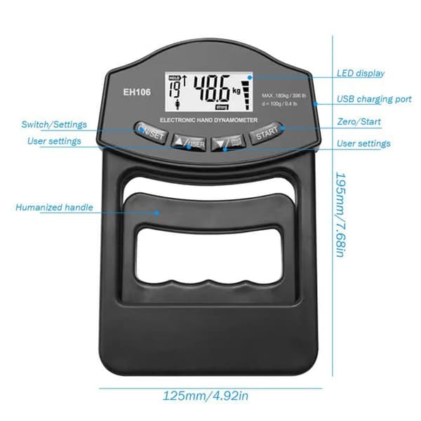 180 kg Grebsstyrketester - 1 stk, sort, universal - Grebstester til bodybuildingstyrke - Dynamometer