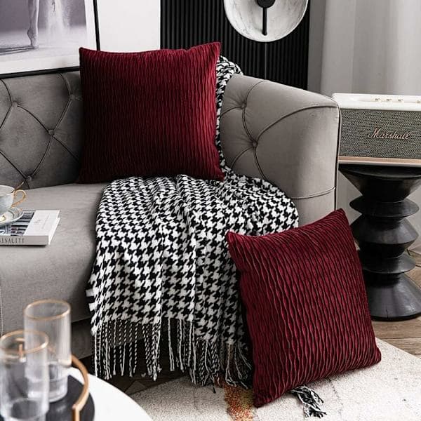 Vinröda kuddfodral: 2-pack 45 cm x 45 cm randig sammet Fyrkantig
