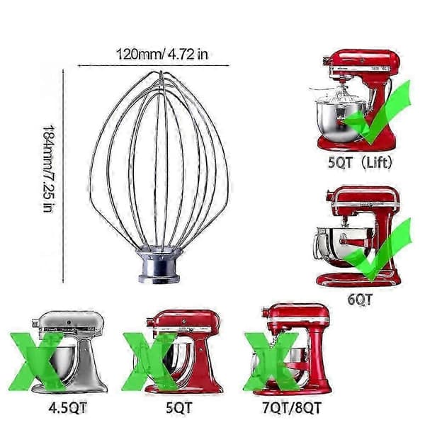 Til KitchenAid Kjøkkenmaskin 6QT Visp Rustfritt Stål Tilbehør