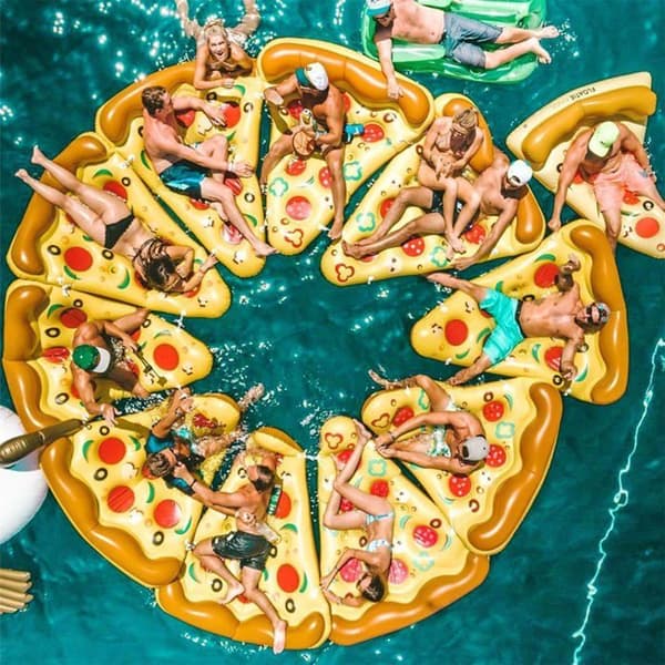 Stor oppustelig pizza-flyder 1,8x1,5m, pool-flyder med kopholdere, sommer-tømmerflåde, pool-legetøj