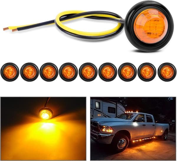 LED Positionslys – 10 stk. 3/4\" runde gule markeringslys til lastbil, autocamper, båd, trailer – 12V