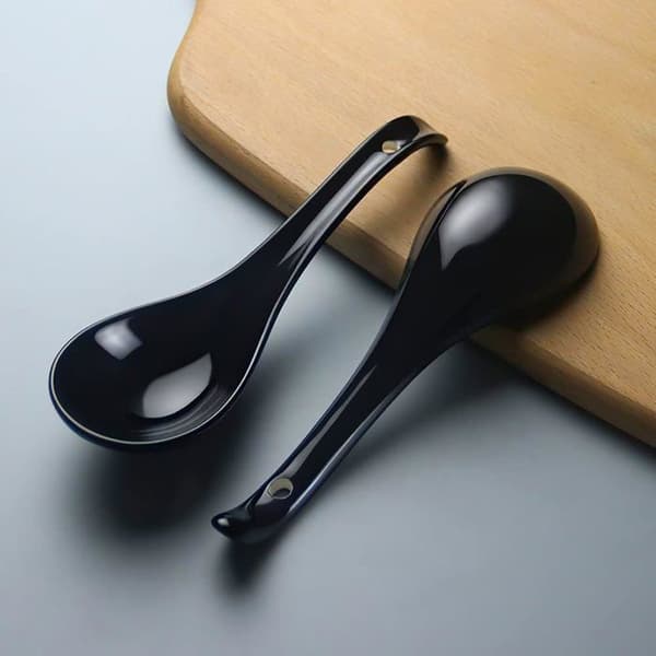 Sæt med 6 suppeskeer, sort keramik, 17 cm, ergonomisk design, til ramen og pho