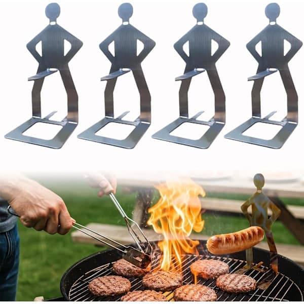 4 stk Morsomme BBQ-tilbehør Pølseholder Bærbar Grillrist Rustfritt Stål