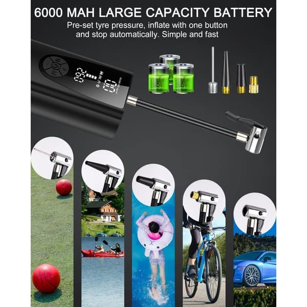 6000mAh Bærbar Luftkompressor, Mini Elektrisk Luftpumpe, Bildækpumpe, Elektrisk Pumpe, Luftkompressor