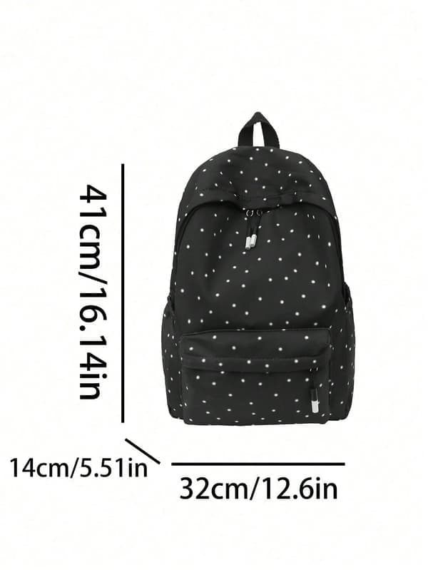 Retro prikket nylon skoletaske med justerbare stropper sort black