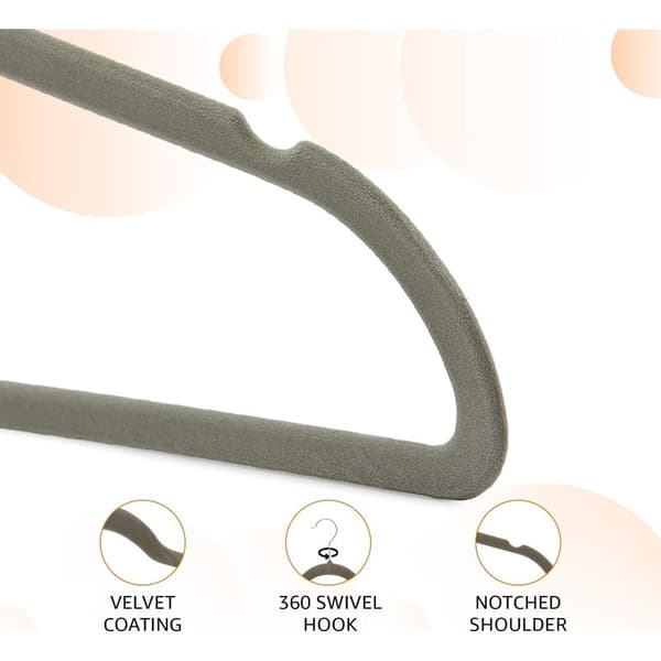 Amazon Basics Slanke fløjlsbøjler, skridsikre, grå/sølv, pakke med 30