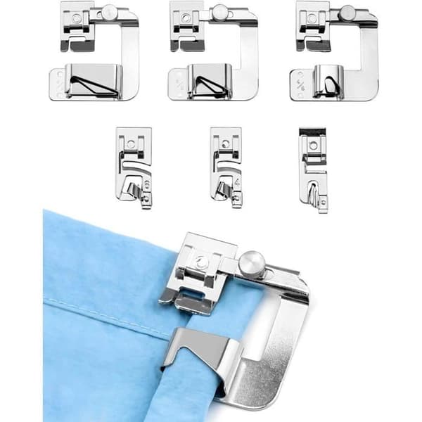 Set med 6 pressarfötter för symaskin - Sybehör och kläder - 3 smala fållar + 3 breda fållar