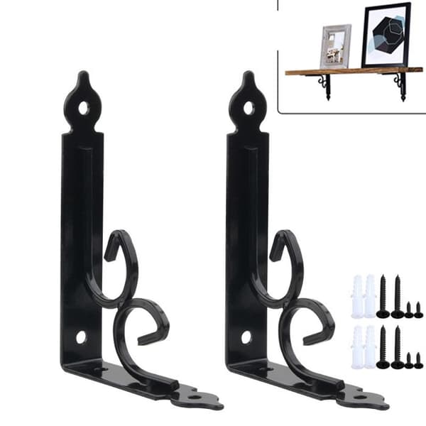 Väggfäste - Metallhyllfäste - Svart - 90-graders triangel - 2-pack