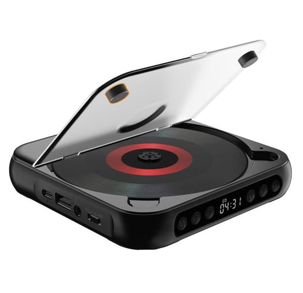 Bluetooth CD-afspiller - Mini bærbar CD-afspiller, slank og let - Alsidig - Kompatibel med CD'er og USB - 135 x 135 x 25 mm, sort