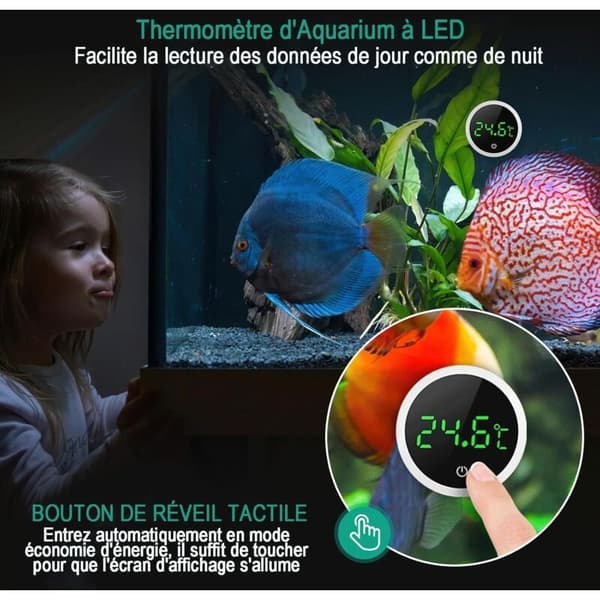 Akvarietermometer, Højpræcision 0,1℃ Digitalt LCD Akvarietermometer med Touch-knapper, Udskifteligt Batteri