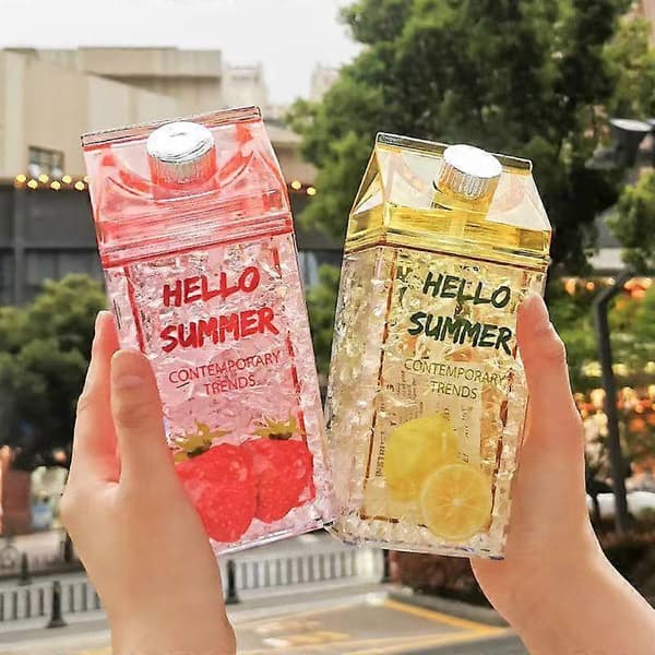 Sommar Mjölkkartong Form Dubbla Sugrör Utomhus Ismugg Gul 430ml