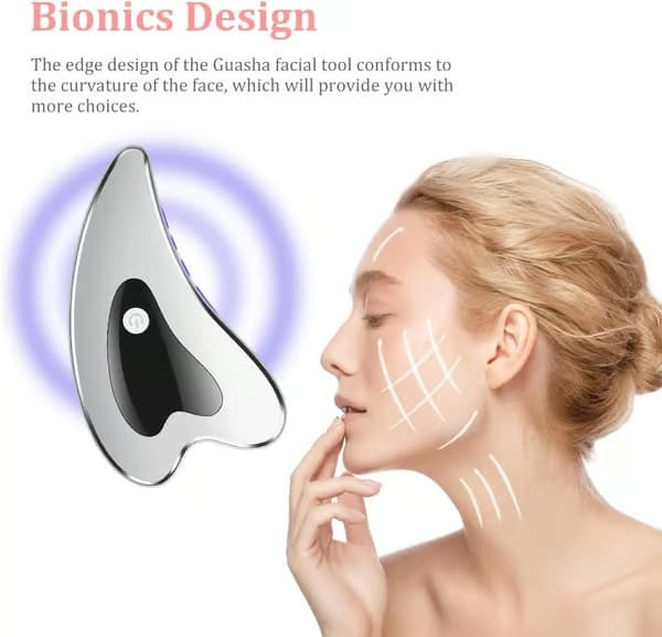 Elektriskt Gua Sha-verktyg för ansiktet, Gua Sha-platta med vibration, värme och ljusterapi