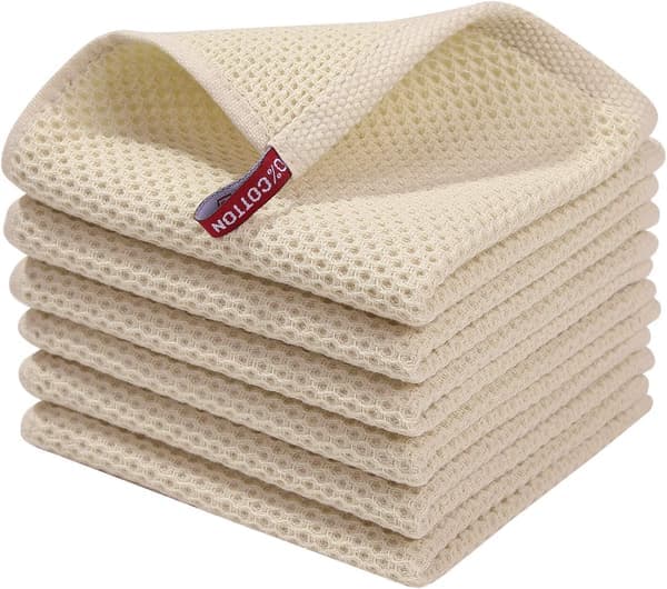 100% Cotton Waffle Kitchen Towel, Ultra Soft Absorbent Quick Dry Dish Towel, 30x30 cm, 6-Pack