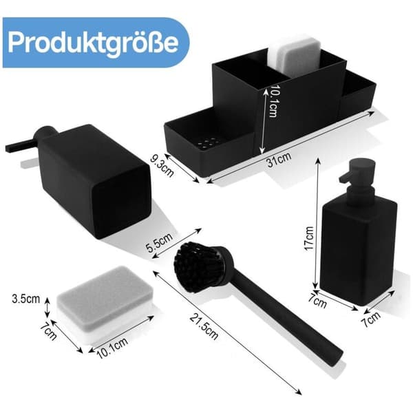 Diskhoorganisatör Diskmedelspump Förvaringstillbehör Diskborste med Vätskedispenser Svart (350 ml)