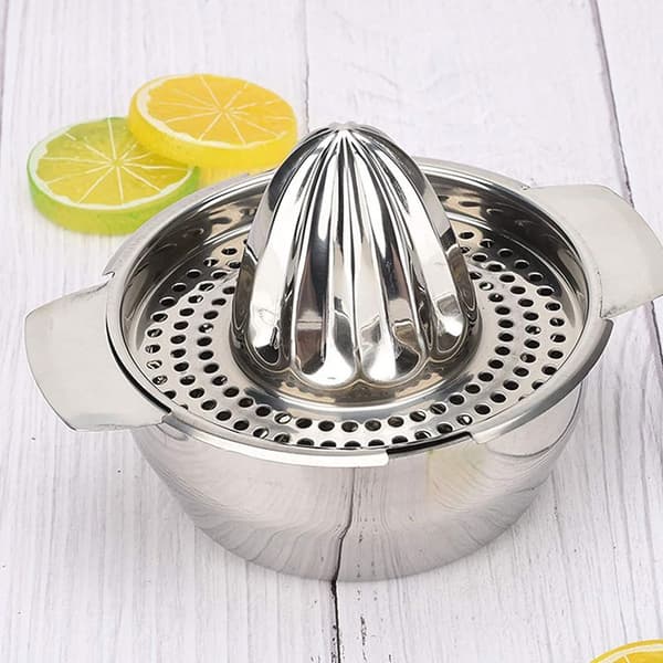 Manuel citruspresser, professionel citronpresser i rustfrit stål, limepresser, appelsinpresser med låg i rustfrit stål, roterende citruspresser, kop