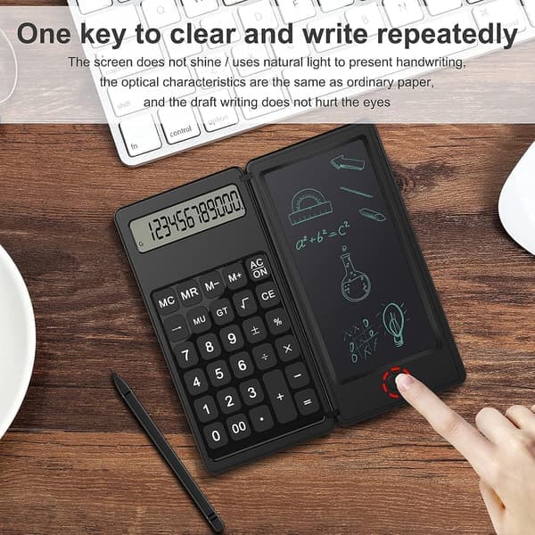 2025 Latest Model Doodle Pad Calculator, Kids Calculator with Writing Tablet & 6 LCD Screen, 12-Digit Electronic Drawing/Note Board