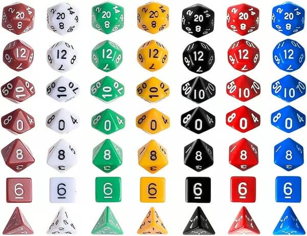 7 x 7 (49 stykker) Polyhedrale terninger 7 farver Rollespilsterninger Grib