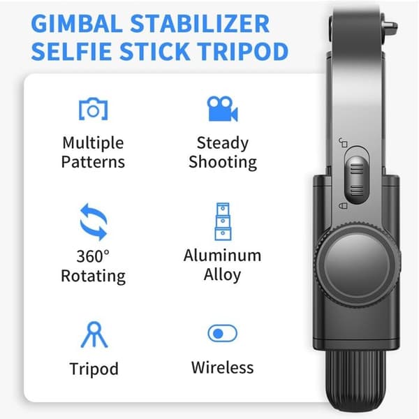 Chronus gimbalstabilisator - 1 axel - Utdragbar stång - Stativ - Fjärrkontroll