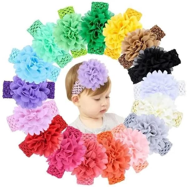 DS4441 18 stk. baby piger chiffon pandebånd blomst blødt elastisk hårbånd hårtilbehør til nyfødte