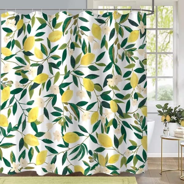 Vanntett dusjforheng i sitronstil, 180x180cm med 12 kroker