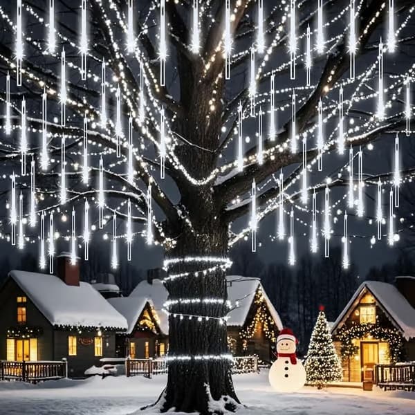Meteorregn-ljusslinga – Utomhus 30 cm 8 rör 192 LED fallande regndroppar – Vit White
