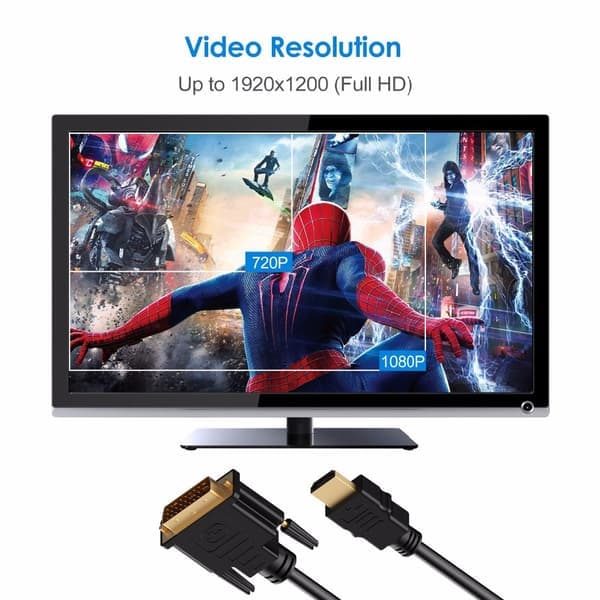 DVI-HDMI-kaapeli - HDMI-uros-DVI-D-kaksisuuntainen sovitin tukee 1080P:tä Raspberry Pi:lle ja Rokulle