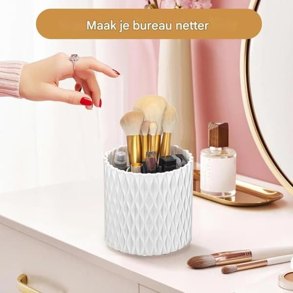 Opbevaringsrør til makeupbørster - 360° roterende opbevaringsplads - Velegnet til toiletbordet - Hvid