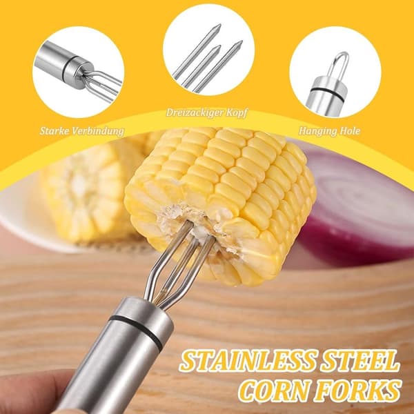 Potatisgaffel – 4-pack majsgaffel i rostfritt stål 18,8x2cm med 3 tänder, diskmaskinssäker