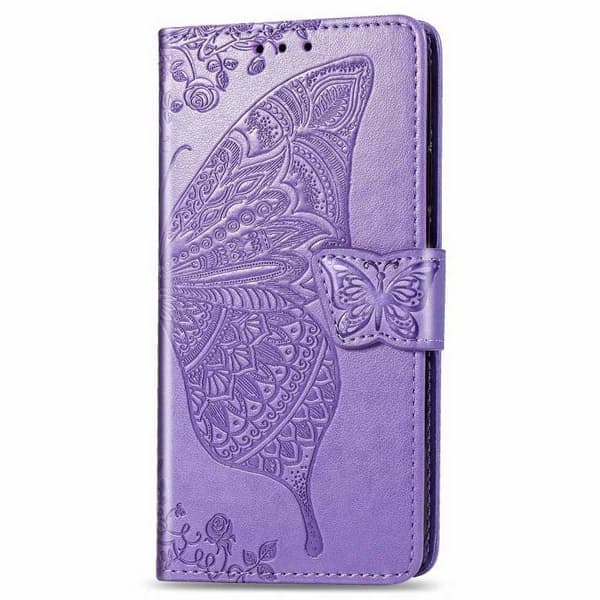 Samsung S20 FE Pung Etui PU Læder 4-RUM Motiv Sommerfugl Rosaguld