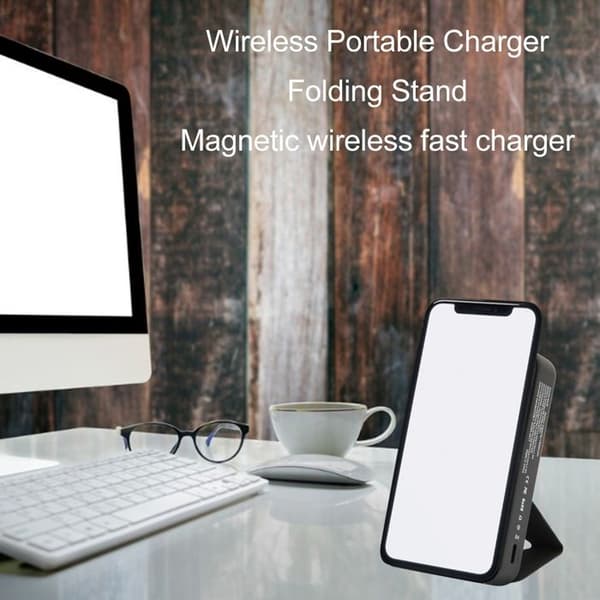 Bærbar 10.000 mAh trådløs oplader med LED-display og magnetisk batteri til iPhone 14, 13 og 12 Mini, sort