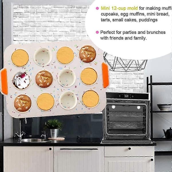 Cupcake- og Muffinforme Silikone Muffinforme til Bagning 12 Kopper Nonstick Mini Muffin Cupcake m